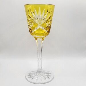 Fabergé Na Zdorovye Yellow Cut to Clear Crystal Cordial Glass Acid Etched